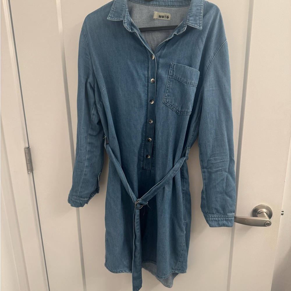 Topshop Blue Long Sleeve Denim Dress